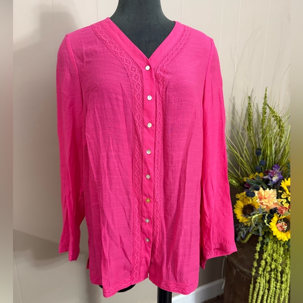 Nanette Lepore • Hot Barbie Pink Lightweight Button Down Tunic